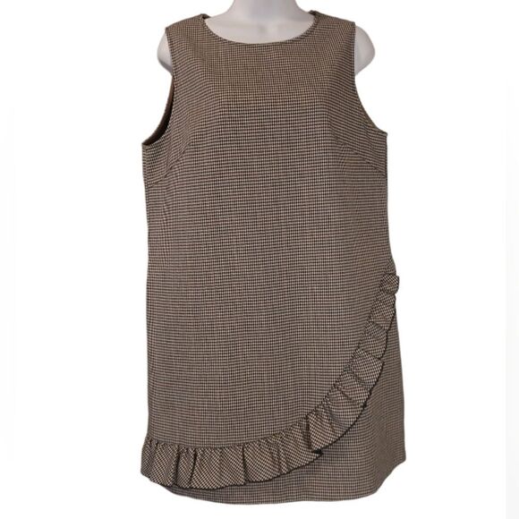 Tara Jarmon houndstooth ruffle dress shiftjumper b/w checked size L / 14